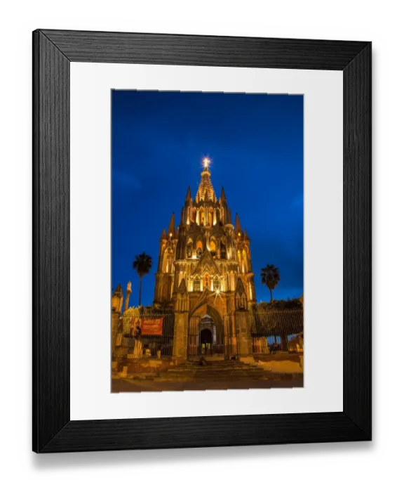 Framed Print : North America; Mexico; San Migel de Allende; Evening Lights Parroquia Archangel Church