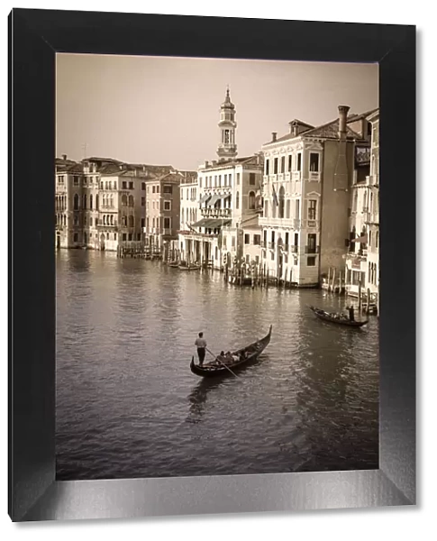Evening light and gondolas on the Grand Canal, Venice, Veneto, Italy