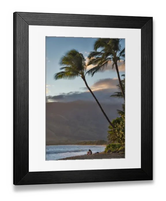 Framed Print : Hawaii, Maui, Kihei. Tourists walking under palm trees on Ka Lae Pohaku beach Framed Print : Hawaii, Maui, Kihei. Tourists walking under palm trees on Ka Lae Pohaku beach