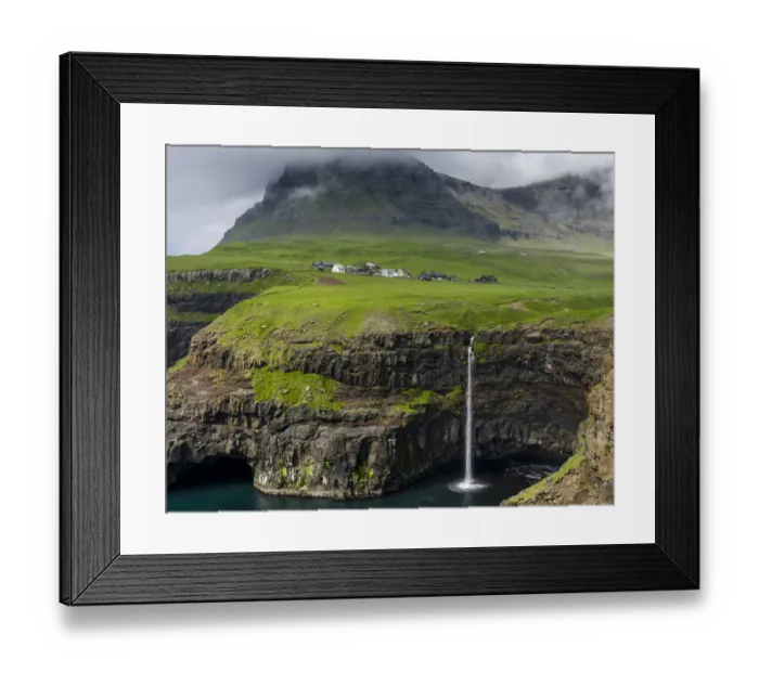 Framed Print : The waterfall near Gasadalur, one of the landmarks of Faroe Islands. The island Vagar Framed Print : The waterfall near Gasadalur, one of the landmarks of Faroe Islands. The island Vagar