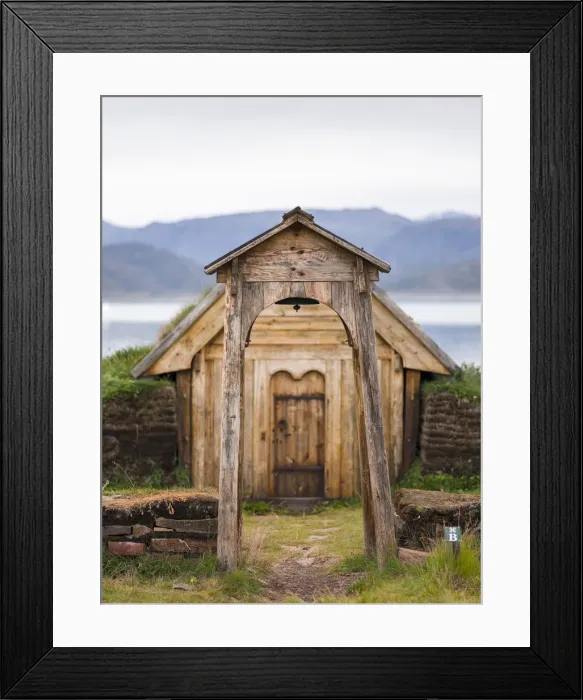 Framed Print : Replica of the church of Tjodhilde. The settlement Qassiarsuk, probably the old Brattahlid