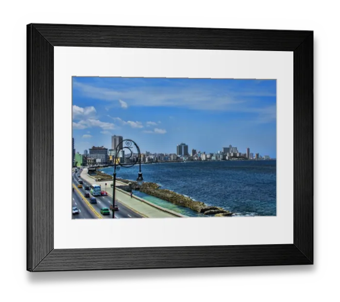 Framed Print : Havana Cuba beautiful road and walking Malecon along water in city from above building Framed Print : Havana Cuba beautiful road and walking Malecon along water in city from above building