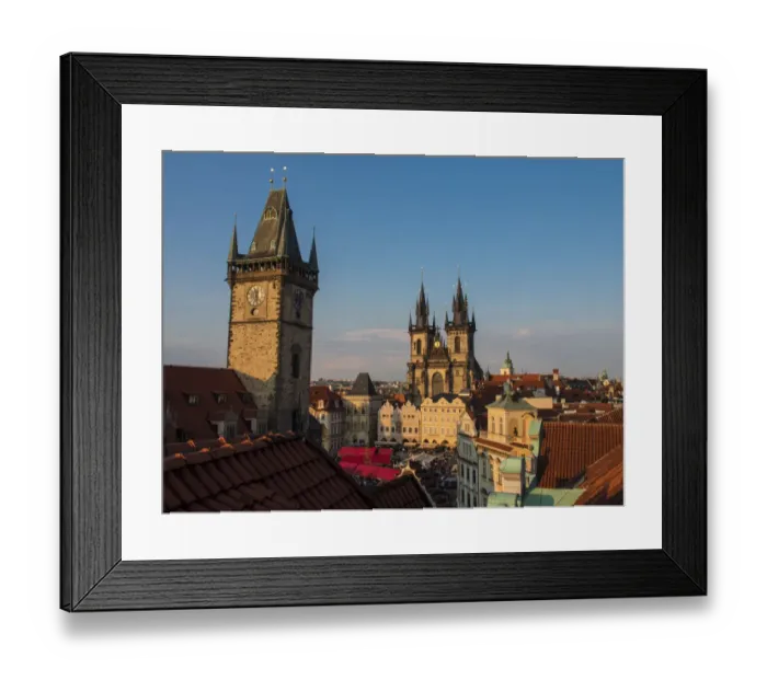 Framed Print : Europe, Czech Republic, Prague. Tyn Church, founded in 1385, dominates one side of Framed Print : Europe, Czech Republic, Prague. Tyn Church, founded in 1385, dominates one side of