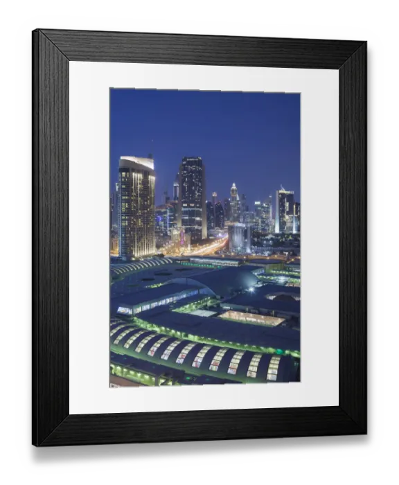 Framed Print : UAE, Dubai, Downtown Dubai, Dubai Mall, elevated view, evening Framed Print : UAE, Dubai, Downtown Dubai, Dubai Mall, elevated view, evening