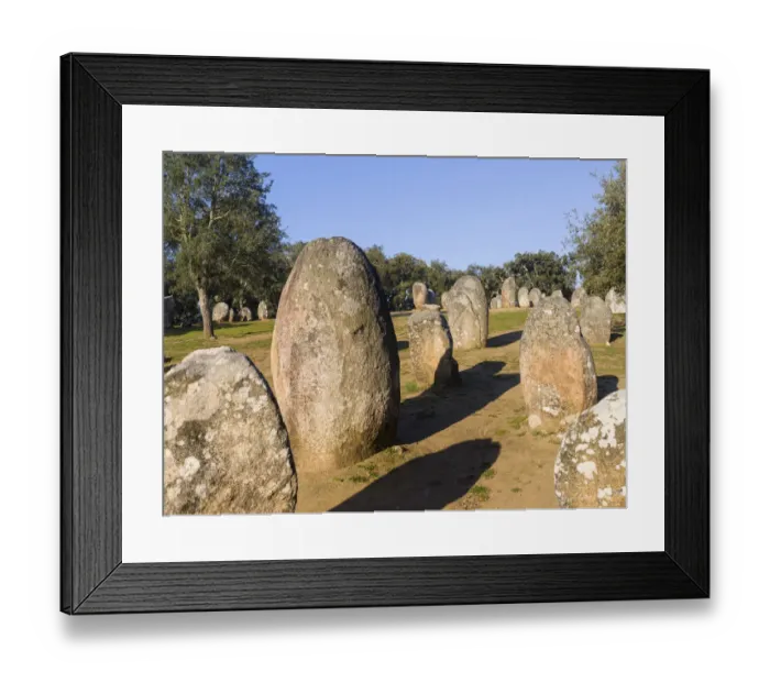Framed Print : Almendres Cromlech (Cromeleque dos Almendres), an oval stone circle dating back to Framed Print : Almendres Cromlech (Cromeleque dos Almendres), an oval stone circle dating back to