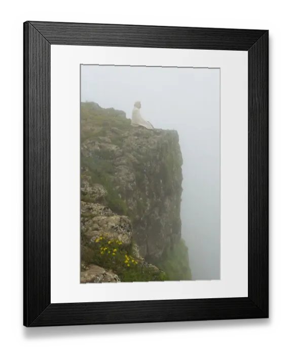 Framed Print : People on the cliff in morning mist, Simien Mountain, Ethiopia