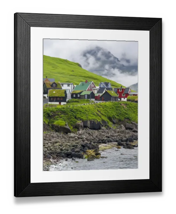 Framed Print : Village Elduvik located at fjord Funningsfjordur Framed Print : Village Elduvik located at fjord Funningsfjordur