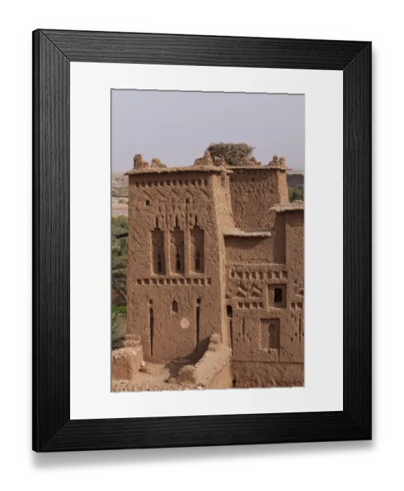 Framed Print : Africa, Morocco. Walls, doors and windows, and a white stork nest (ciconia ciconia)