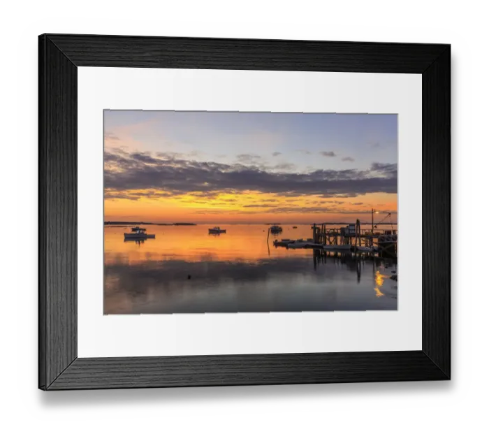 Framed Print : Lobster boats in a harbor in South Thomaston, Maine at sunrise Framed Print : Lobster boats in a harbor in South Thomaston, Maine at sunrise