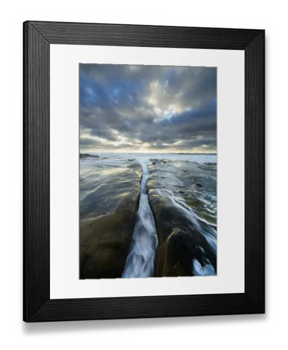 Framed Print : USA, California, La Jolla. Wave flows through cracked sandstone Framed Print : USA, California, La Jolla. Wave flows through cracked sandstone