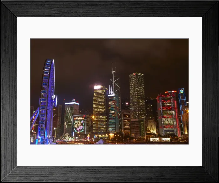 Framed Print : Light show on skyscrapers, and Hong Kong Observation Wheel, Central, Hong Kong Island Framed Print : Light show on skyscrapers, and Hong Kong Observation Wheel, Central, Hong Kong Island