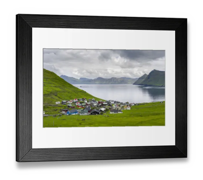 Framed Print : Village Funningur, in the background Funningsfjordur, Leiriksfjordur and the island Kalsoy Framed Print : Village Funningur, in the background Funningsfjordur, Leiriksfjordur and the island Kalsoy