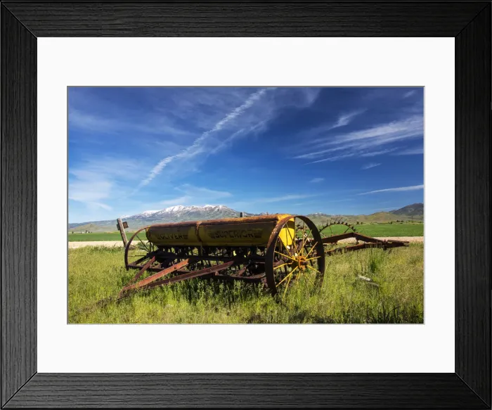 Framed Print : North America; USA; Idaho; Fairfield; Horse Drawn Hay Rake in Field