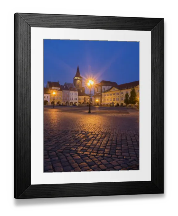 Framed Print : Europe, Czech Republic, Jicin. Twilight in the main square surrounded with recently