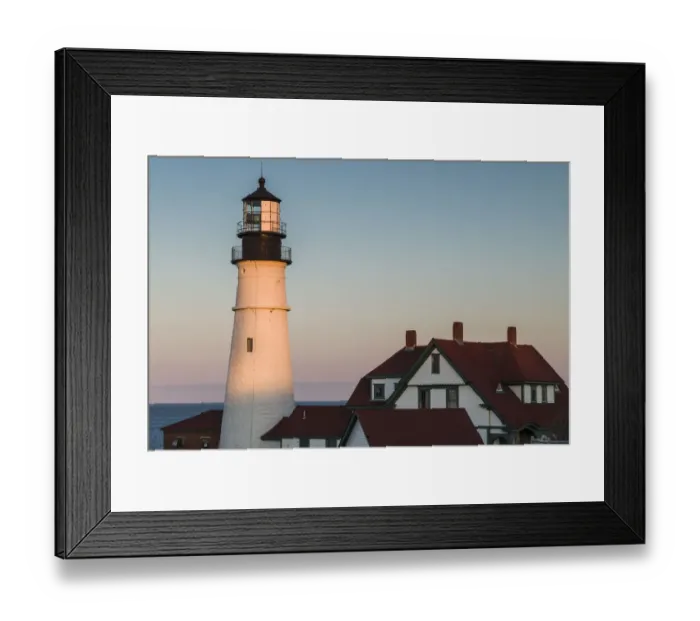 Framed Print : USA, Maine, Portland, Cape Elizabeth, Portland Head Light, lighthouse at dusk Framed Print : USA, Maine, Portland, Cape Elizabeth, Portland Head Light, lighthouse at dusk