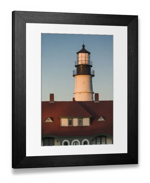 Framed Print : USA, Maine, Portland, Cape Elizabeth, Portland Head Light, lighthouse at dusk Framed Print : USA, Maine, Portland, Cape Elizabeth, Portland Head Light, lighthouse at dusk