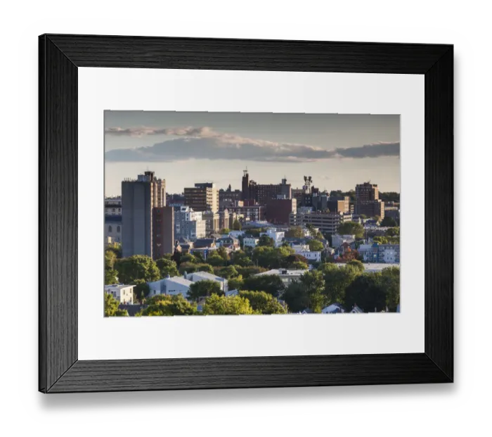 Framed Print : USA, Maine, Portland, skyline from Munjoy Hill, sunset Framed Print : USA, Maine, Portland, skyline from Munjoy Hill, sunset