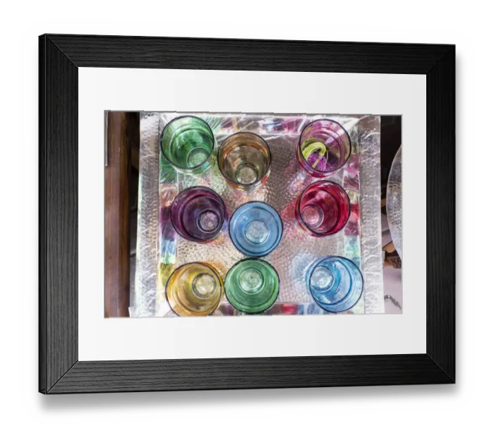 Framed Print : North Africa, Morocco, Marrakech. Tea glasses on tray Framed Print : North Africa, Morocco, Marrakech. Tea glasses on tray