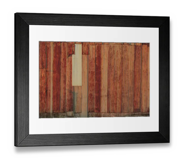 Framed Print : Close-up of rusted corrugated metal panels