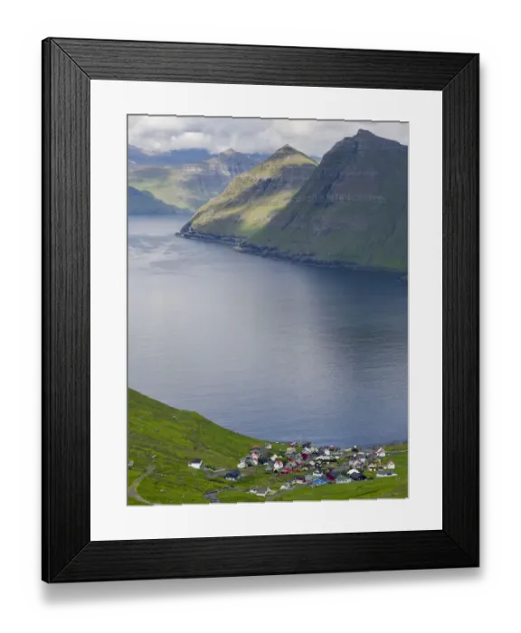 Framed Print : Village Funningur, in the background Funningsfjordur, Leiriksfjordur and the island Kalsoy Framed Print : Village Funningur, in the background Funningsfjordur, Leiriksfjordur and the island Kalsoy