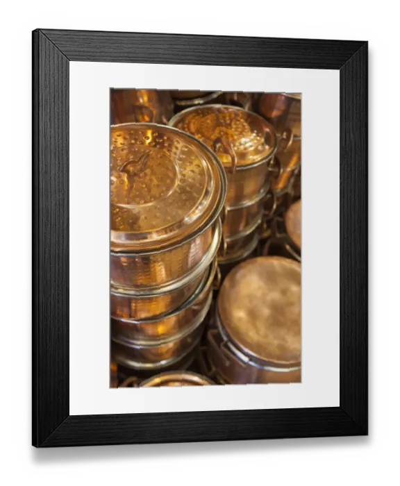 Framed Print : Iran, Southeastern Iran, Kerman, End to End Bazaar, copper pots Framed Print : Iran, Southeastern Iran, Kerman, End to End Bazaar, copper pots