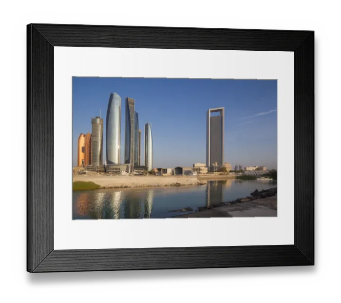 Framed Print : UAE, Abu Dhabi, skyline, Etihad Towers and ADNOC Tower Framed Print : UAE, Abu Dhabi, skyline, Etihad Towers and ADNOC Tower