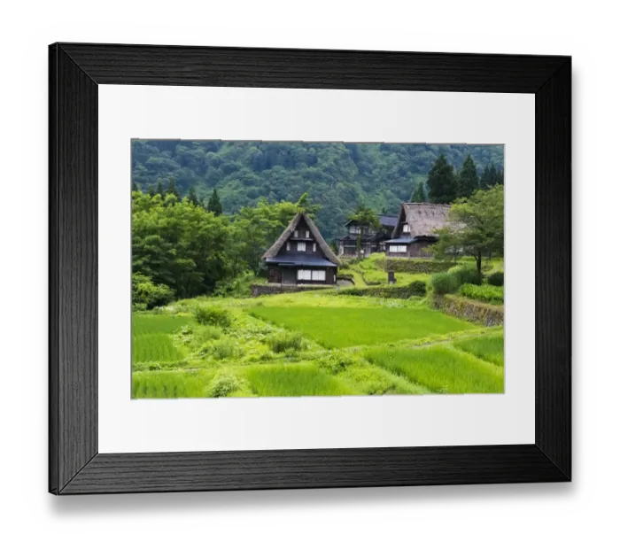 Framed Print : Gassho-zukuri houses in the mountain, Ainokura Village, Gokayama, Toyama Prefecture