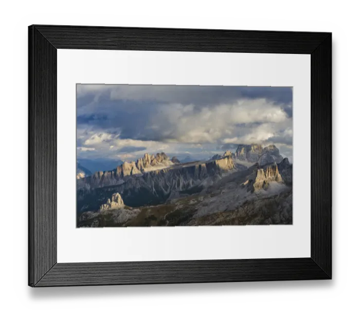 Framed Print : The dolomites in the Veneto. Monte Pelmo, Croda da Lago, Averau, Nuvolau and Ra Gusela