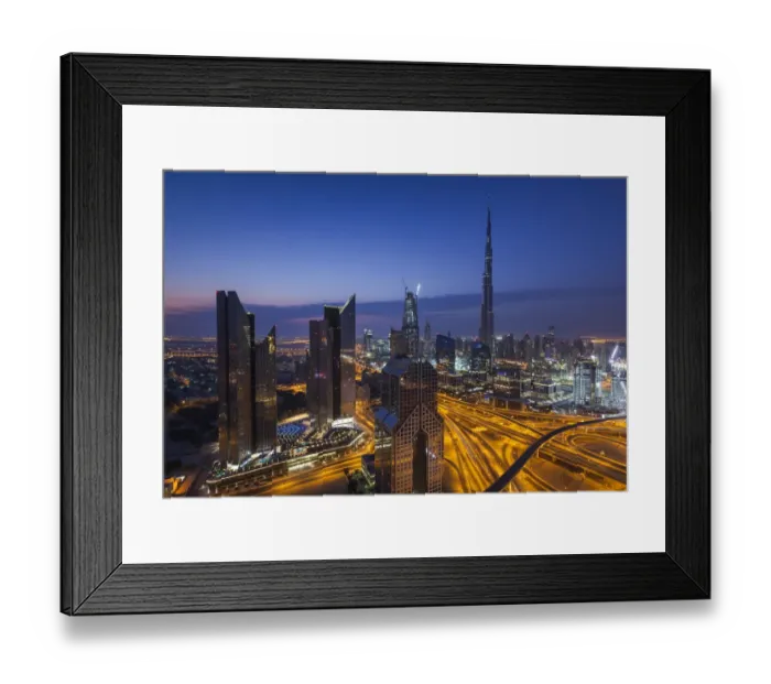 Framed Print : UAE, Dubai, Downtown Dubai, eleavted view over Sheikh Zayed Road and Burj Khalifa Tower