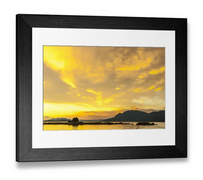 Framed Print : USA, Alaska, Tongass National Forest. Sunset landscape