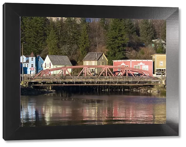 US, AK, Ketchikan. Historic Creek Street red light district and historic town buildings Stedman St