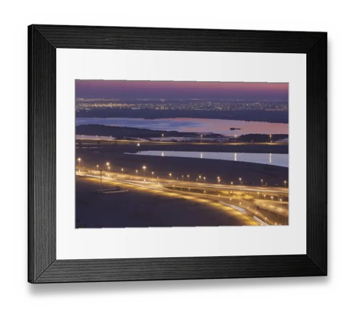 Framed Print : UAE, Dubai, Downtown Dubai, elevated desert and highway view towards Ras Al Khor, dawn Framed Print : UAE, Dubai, Downtown Dubai, elevated desert and highway view towards Ras Al Khor, dawn