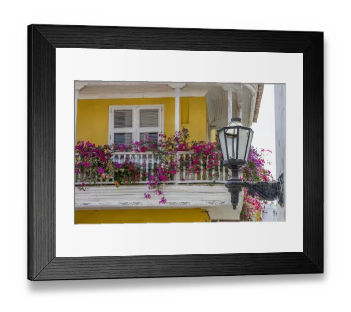Framed Print : South America, Colombia, Cartagena, Charming Old World balconies in the old walled