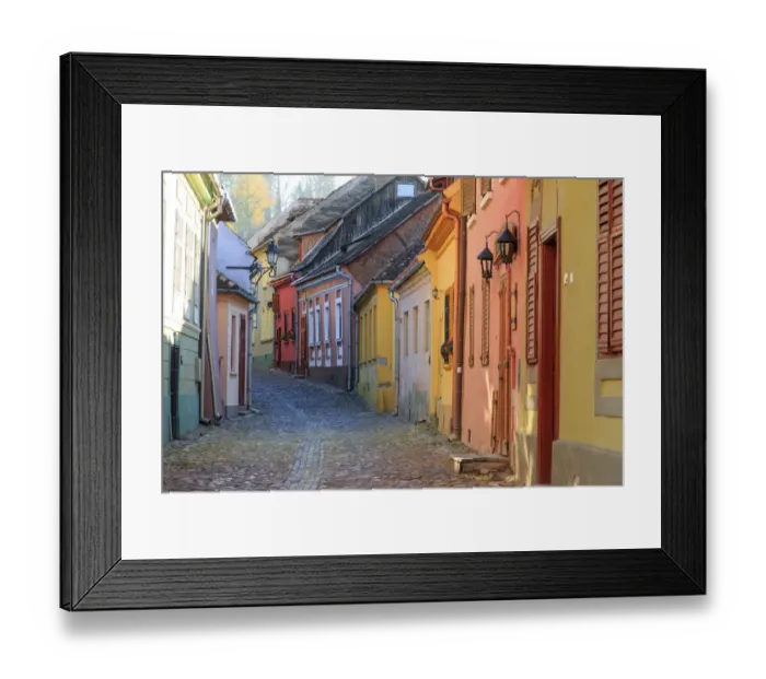 Framed Print : Europe, Transylvania, Romania, Mures County, Sighisoara, cobblestone residential
