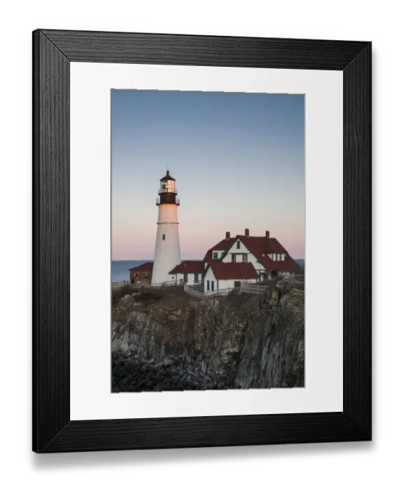 Framed Print : USA, Maine, Portland, Cape Elizabeth, Portland Head Light, lighthouse at dusk Framed Print : USA, Maine, Portland, Cape Elizabeth, Portland Head Light, lighthouse at dusk