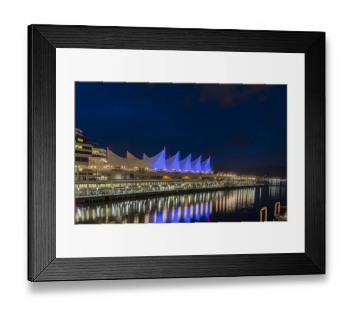 Framed Print : Canada Center lights reflect in harbor in Vancouver, Bitish Columbia, Canada