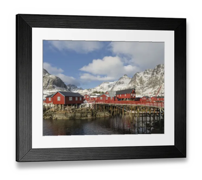 Framed Print : Rorbu, traditial fishing huts, now used as hotel, in the village A i Lofoten Framed Print : Rorbu, traditial fishing huts, now used as hotel, in the village A i Lofoten