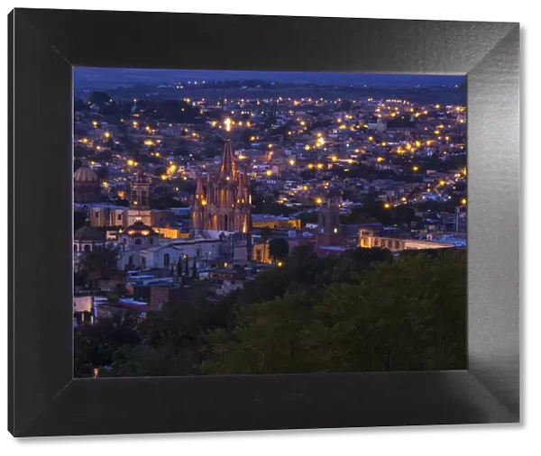 North America; Mexico; San Migel de Allende; Evening City View from above City with