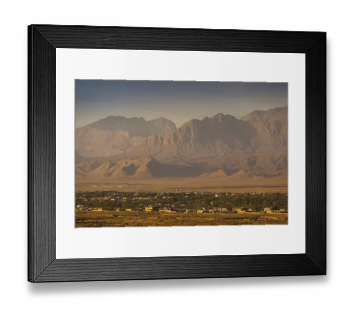 Framed Print : Iran, Southeastern Iran, Mahan, mountains and elevated town view Framed Print : Iran, Southeastern Iran, Mahan, mountains and elevated town view