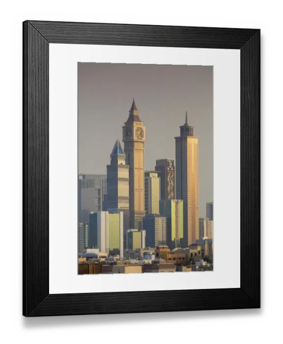 Framed Print : UAE, Dubai, Jumeira, skyscrapers along Sheikh Zayed Road, skyline from Jumeira, dusk Framed Print : UAE, Dubai, Jumeira, skyscrapers along Sheikh Zayed Road, skyline from Jumeira, dusk