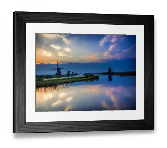 Framed Print : Europe; Netherleands; Kinderdyk; Windmills at Sunrise along the canals of Kinderdijk Framed Print : Europe; Netherleands; Kinderdyk; Windmills at Sunrise along the canals of Kinderdijk