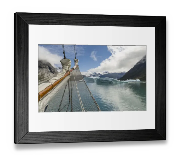 Framed Print : Sailing ship in the Unartoq Fjord, Puiattukulooq Bay in southern greenland. America Framed Print : Sailing ship in the Unartoq Fjord, Puiattukulooq Bay in southern greenland. America