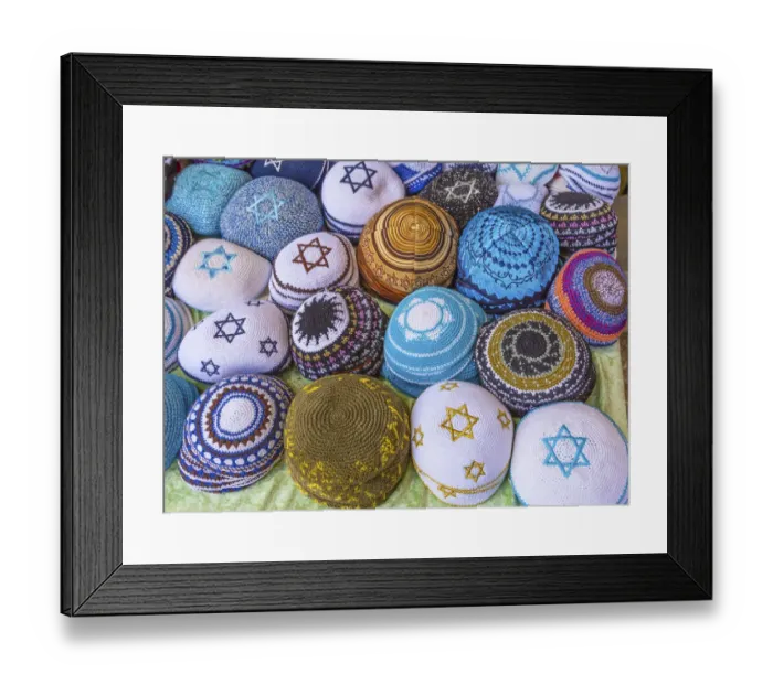 Framed Print : Kippahs Yarmulkes Jewish Hats Covers Israeli Star of David Souvenirs Safed Tsefat Israel