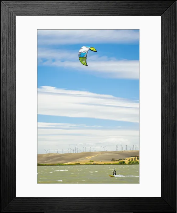 Framed Print : North America, United States, California, Rio Vista, Sacramento River Delta. Kiteboarder
