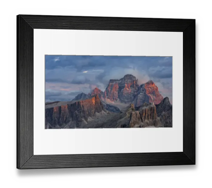 Framed Print : The dolomites in the Veneto. Monte Pelmo, Averau, Nuvolau and Ra Gusela in the background