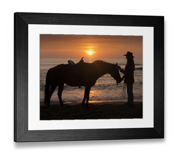 Framed Print : Horse and rider, sunrise, Vilano Beach, Florida, MR Framed Print : Horse and rider, sunrise, Vilano Beach, Florida, MR