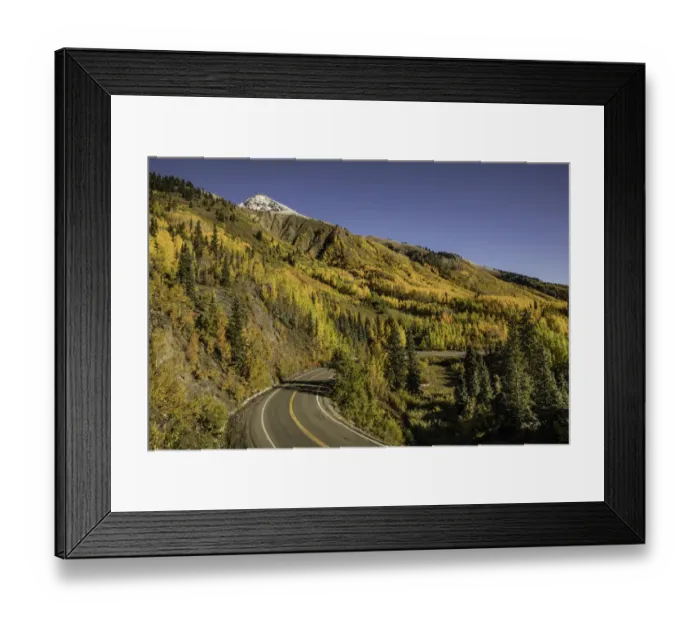 Framed Print : Autumn aspen trees and Million Dollar Highway near Crystal Lake, Ouray, Colorado