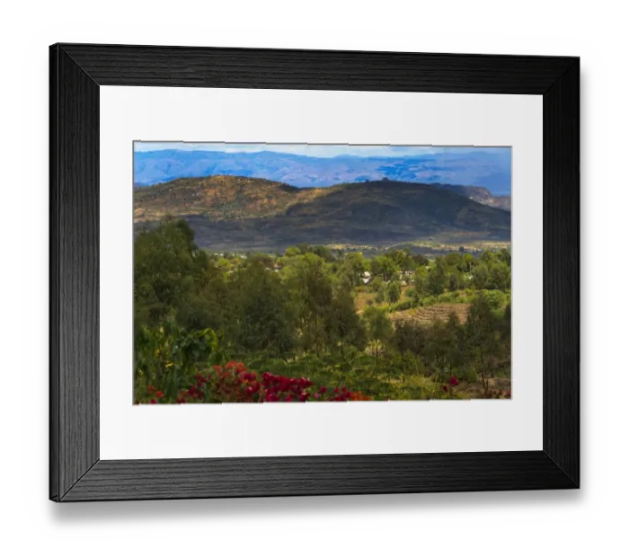 Framed Print : Red flowers and farmland in the mountain, Konso, Ethiopia Framed Print : Red flowers and farmland in the mountain, Konso, Ethiopia
