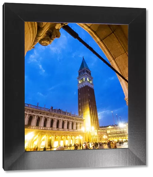 Europe; Italy; Venice; Evening view of Bell Tower at San Marco Square