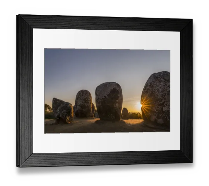 Framed Print : Almendres Cromlech (Cromeleque dos Almendres), an oval stone circle dating back to